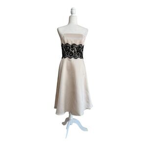 White House Black Market Strapless Dress in Cream and Black